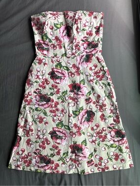 Vintage Zinc Cherry & Floral Strapless Midi Dress Pockets Y2K Rockabilly Size 9